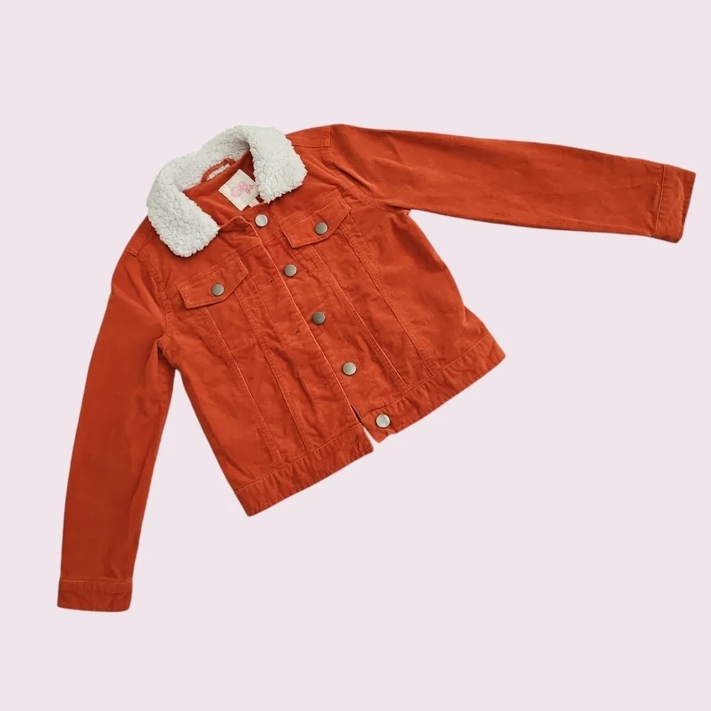 GB Girls Corduroy Jacket Size Small Orange White Sherpa
